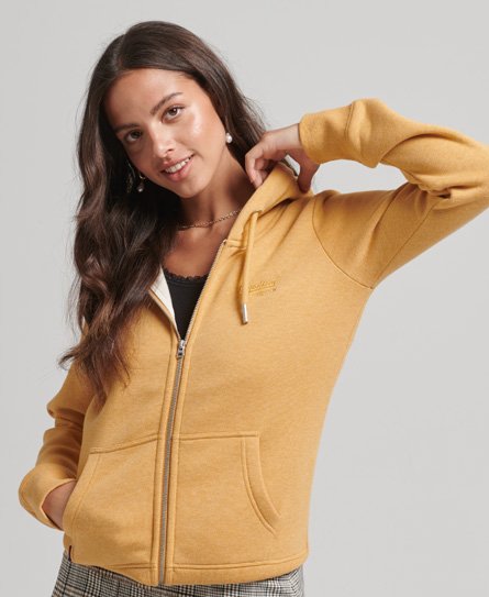 Superdry Women’s Organic Cotton Essential Logo Zip Hoodie Yellow / Ochre Marl - Size: 8
