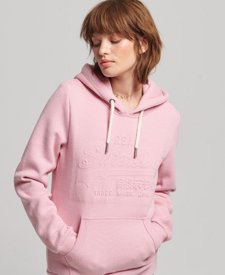 Superdry Women’s Embossed Graphic Logo Hoodie Pink / Cameo Pink - Size: 8