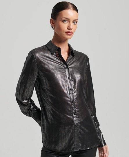 Superdry Women’s Sparkle Lurex Shirt Black / Black Metallic Stripe - Size: 12
