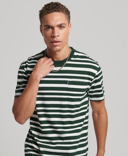 Superdry Men’s Organic Cotton Essential Logo Stripe T-Shirt Black / Enamel Green/Ecru - Size: M