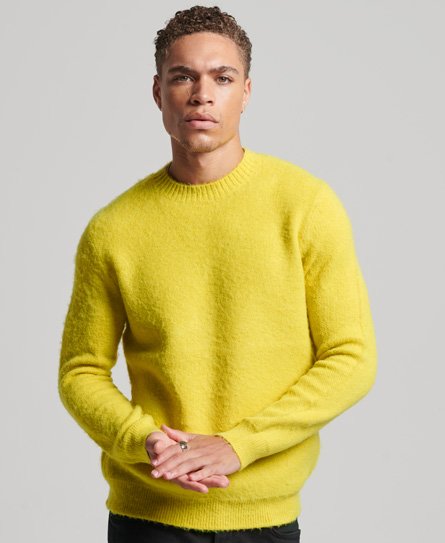 Superdry Men’s Brush Knitted Crew Jumper Yellow / Brooklime Yellow - Size: XL