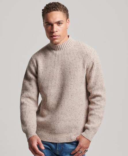 Sweter z mieszanki wełny z tweedowym zabudowanym dekoltem