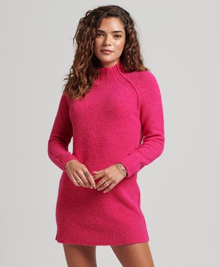Superdry Women’s Women’s Classic Turtleneck Dress, Pink, Size: 14