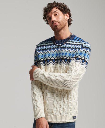 Dzianinowy sweter z okrągłym dekoltem i norweskim wzorem