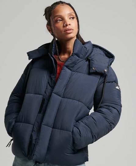 Superdry Women’s Hooded Ripstop Puffer Jacket Navy / Eclipse Navy Grid - Size: 14