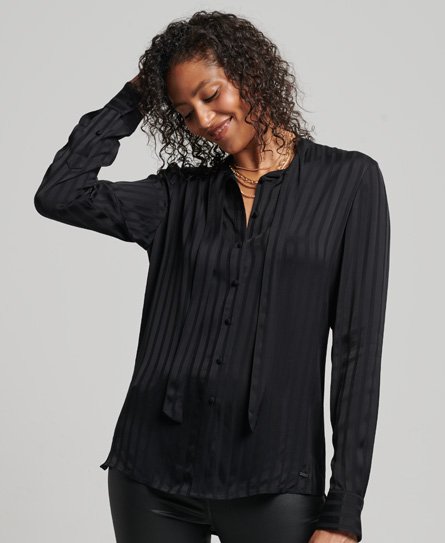 Superdry Women’s Studios Long Sleeve Tie Neck Shirt Black - Size: 14