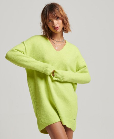 Superdry Women’s Knitted V Neck Jumper Dress Green / Cuba Green - Size: 6