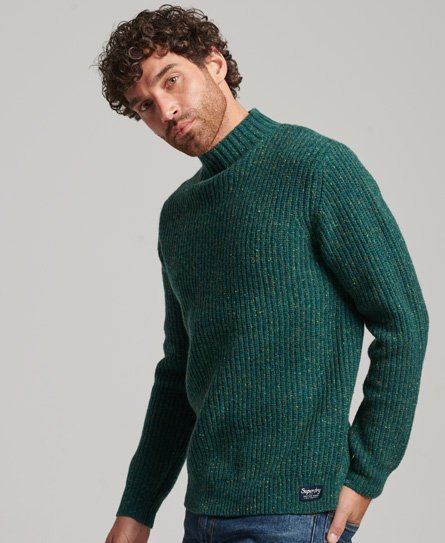 Sweter z mieszanki wełny z tweedowym zabudowanym dekoltem