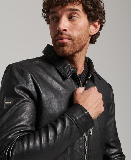 Superdry Homme Veste de Coach en Cuir Ajustée Noir