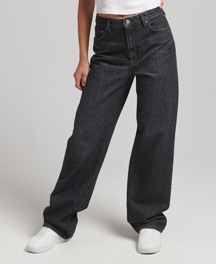 Superdry Women’s Organic Cotton Wide Leg Jeans Black / Wolcott Black Stone - Size: 30/32