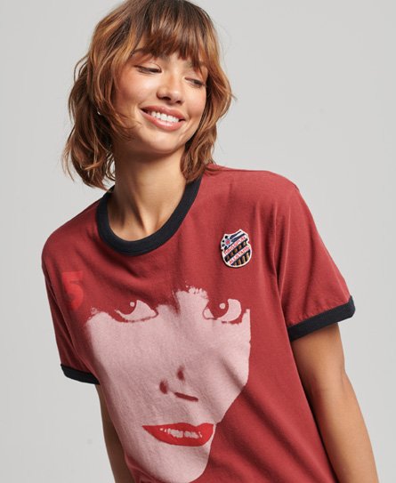 Superdry Women’s Ringspun Allstars KB Graphic Boyfriend T-Shirt Red / New Port - Size: XS