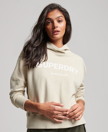 Superdry Women’s Core Sport Crop Box Hoodie Beige / Pelican Beige - Size: 14