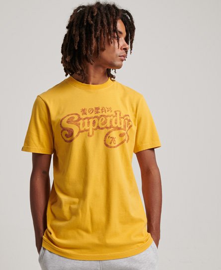 Superdry Men’s Classic Nostalgia Script T-Shirt, Yellow, Size: S