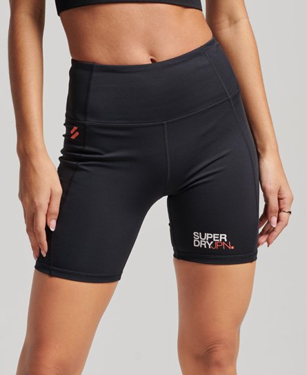 Superdry Women’s Ladies Logo Print Sport Core Six Inch Tight Shorts, Black, Size: 8