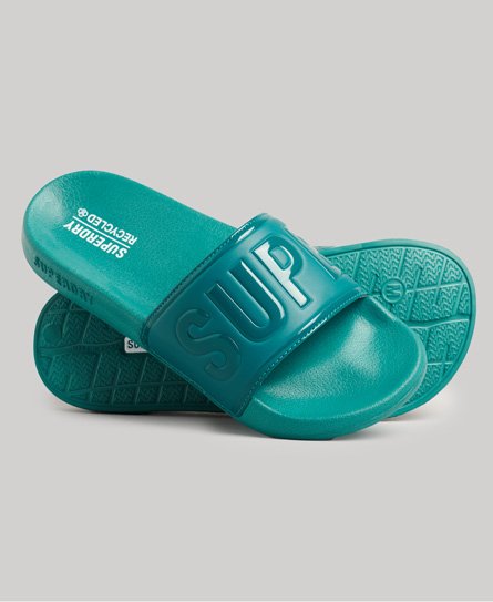 Superdry Women’s Classic Embossed Code Core Pool Sliders, Light Green, Size: M