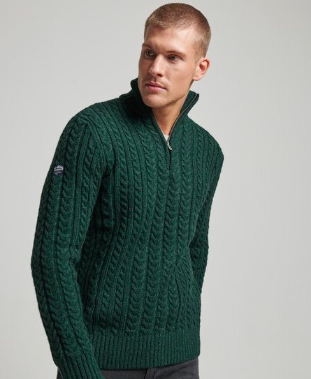 Superdry Men’s Vintage Jacob Cable Knit Half Zip Jumper Green / Frosted Green - Size: L