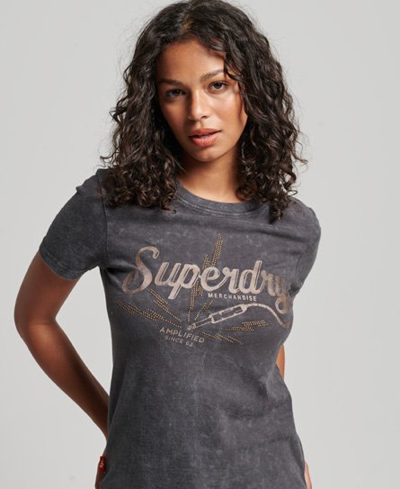 Superdry Women’s Vintage Merch Store Skinny T-Shirt Black / Light Viper Black - Size: 6