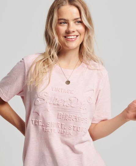 Superdry Women’s Vintage Logo Embossed T-Shirt Pink / Pastel Pink Snowy - Size: 8