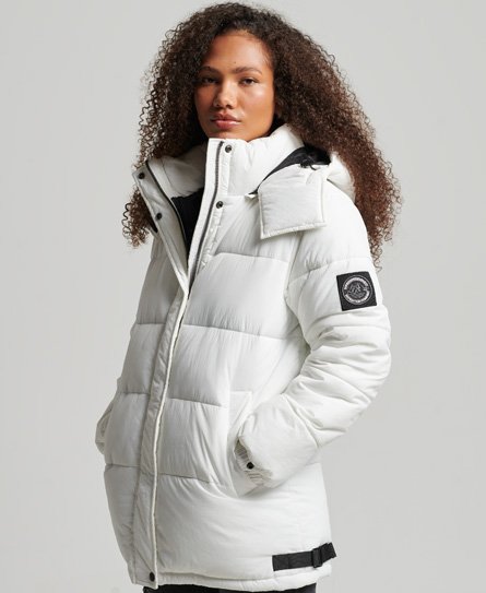 Superdry Vrouwen Gewatteerde Expedition Cocoon jas Crème Grootte: 44