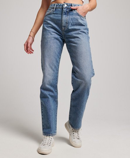 Højtaljede jeans i økologisk bomuld med lige ben
