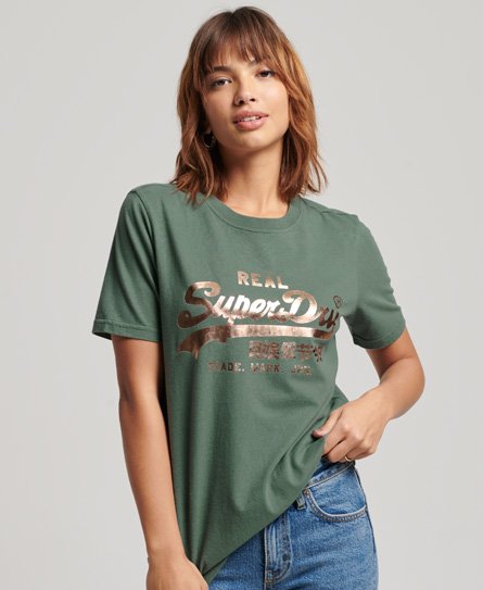 Superdry Women’s Women’s Classic Vintage Logo Embellished T-Shirt, Green, Size: 8
