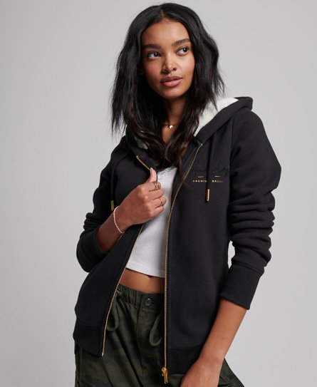 Luxe Embroidered Logo Zip Up Hoodie