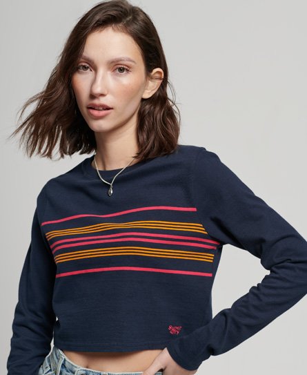 Superdry Women’s Organic Cotton Vintage Stripe Crop Long Sleeve Top Navy / Eclipse Navy Stripe - Size: 12