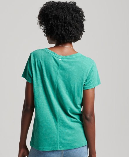 Women\'s Slub Embroidered V-Neck T-Shirt in Summer Green | Superdry US