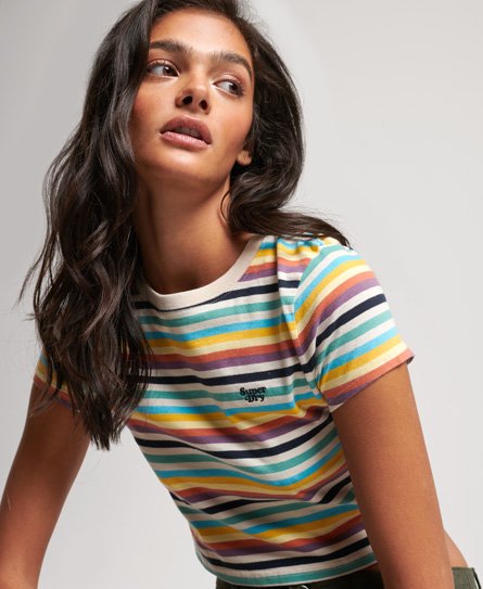 Superdry Women’s Vintage Stripe Crop T-Shirt Yellow / Pigment Yellow Stripe - Size: 14