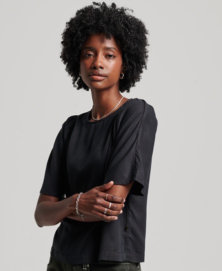 Superdry Women’s Woven T-Shirt Black - Size: 10