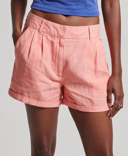 Superdry Women's Overdyed Linen Shorts Cream / Sunset Coral