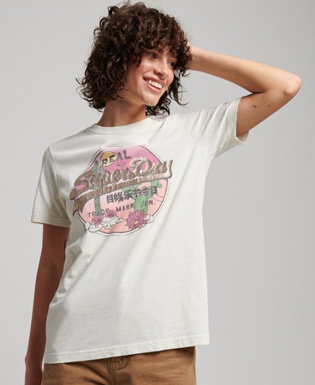 Superdry Femme T-shirt à Logo Vintage Narrative Blanc
