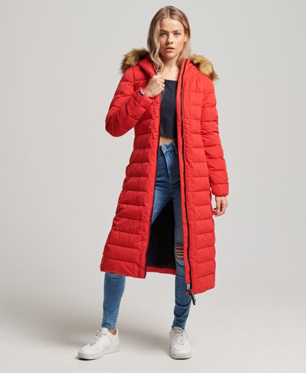 Superdry Women's Arctic Long Puffer Coat Red / High Risk Red