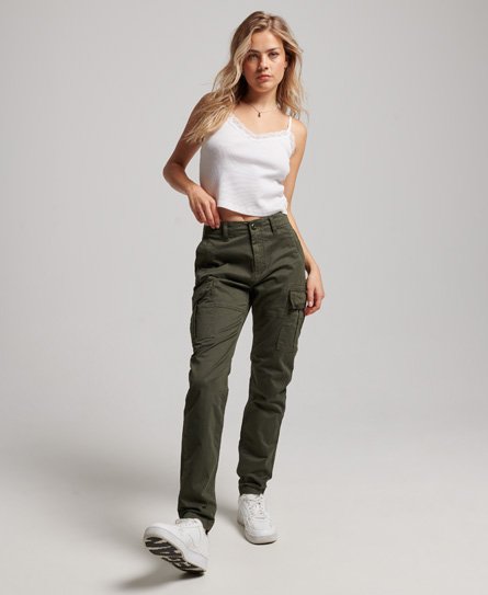 Femme Pantalon Cargo slim en coton bio Vert Olive Surplus