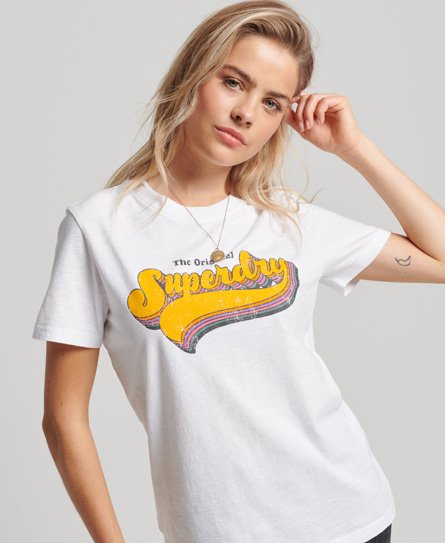Superdry Women’s Classic Vintage Rainbow T-Shirt, White, Size: 8