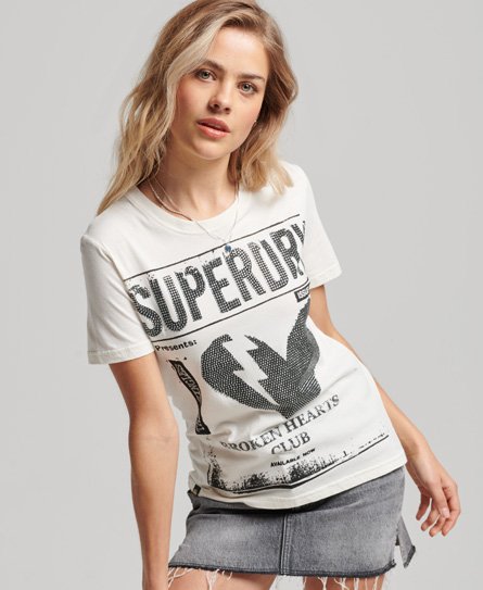 Superdry Women’s Ladies Graphic Print Lo-fi Poster T-Shirt, Cream and Black, Size: 8