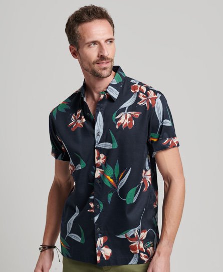 Superdry Men’s Short Sleeve Hawaiian Shirt Navy / Dark Navy Hawaiian - Size: M