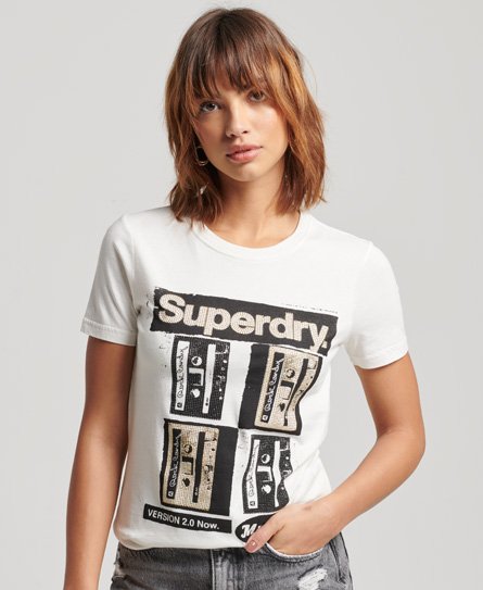 Superdry Women’s Lo-fi Poster T-Shirt Cream / Ecru - Size: 6