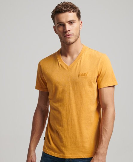 Superdry Men’s Organic Cotton Essential Logo V Neck T-Shirt Yellow / Ochre Marl - Size: S