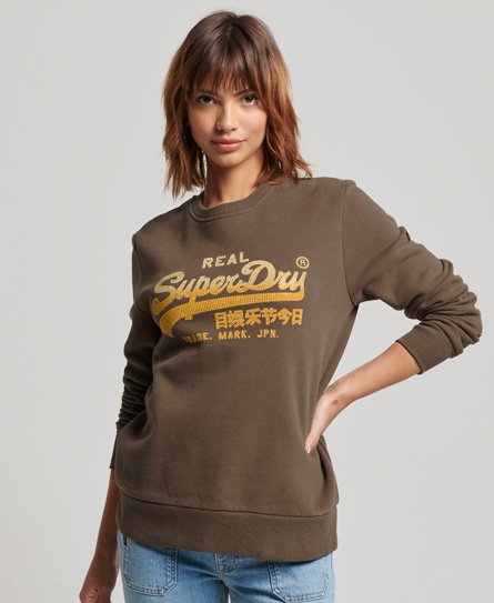 Superdry Women’s Vintage Logo Embellished Crew Sweatshirt Khaki / Dark Khaki - Size: 8