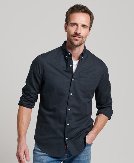 Superdry Men’s Organic Cotton Studios Linen Button Down Shirt Navy / Eclipse Navy - Size: L