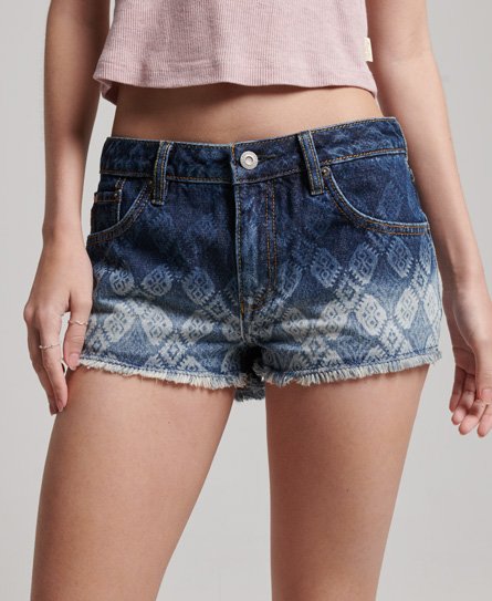 Superdry Women’s Denim Hot Shorts Dark Blue / Van Dyke Mid Used Aop - Size: 30