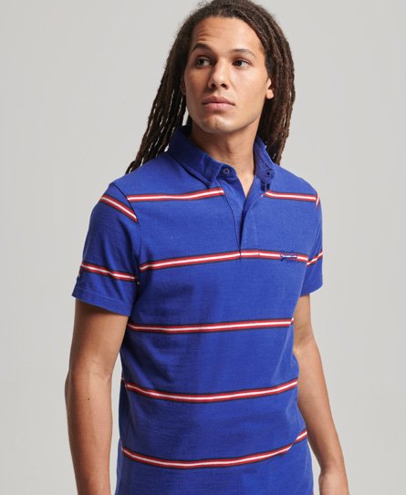 Superdry Men’s Organic Cotton Academy Stripe Polo Shirt Blue / Varsity Blue - Size: L