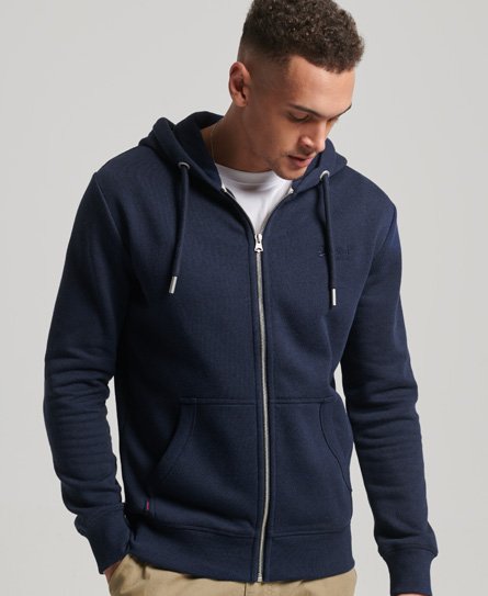 Mens - Vintage Logo Embroidered Zip Hoodie in Vintage Navy Marl ...