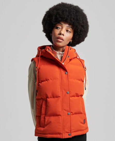 Superdry Women’s Ladies Fully Lined Embroidered Vintage Hooded Everest Gilet, Orange, Size: 8