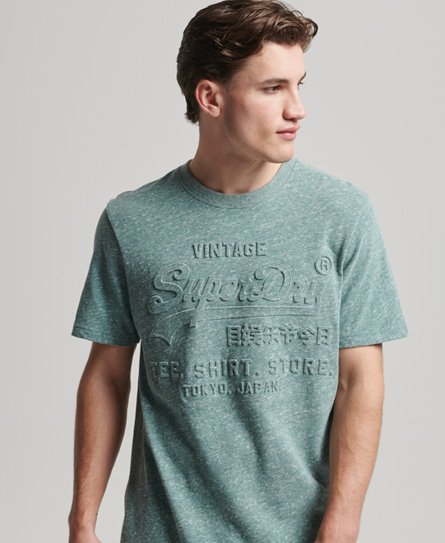 Superdry Men’s Vintage Logo Embossed T-Shirt Green / The Falls Road Green Snowy - Size: S
