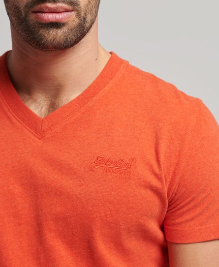 Men\'s Organic Cotton Essential Logo V Neck T-Shirt in Bright Orange Marl |  Superdry US