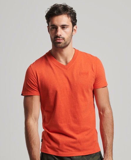Superdry Men’s Organic Cotton Essential Logo V Neck T-Shirt Orange / Bright Orange Marl - Size: XL