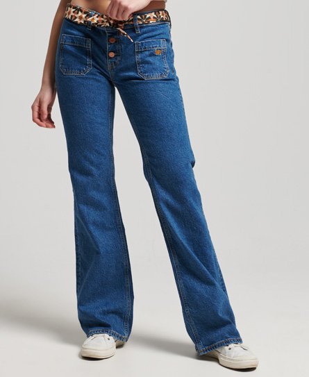 Vintage smala jeans ekologisk bomull låg midja utsvängda ben