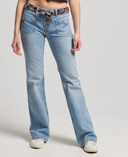 Vintage smala jeans ekologisk bomull låg midja utsvängda ben